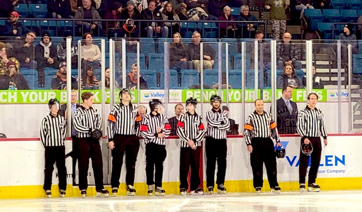 Thanks <a href="/blazerhockey/">Kamloops Blazers</a> &amp; <a href="/TheWHL/">Western Hockey League</a> for sharing the anthem ceremony  &amp; officiating crew w\ <a href="/KamloopsMinor/">Kamloops Minor Hockey</a> officials this evening! 

Nate Blais, Hayden Knox,
Dom Blais &amp;
Bhavraj  Serown (KMHA)
Derek Hatch, Josh Albinati, Kevin Webinger &amp; Tom Donaldson (WHL) #MoreThanDroppingPucks