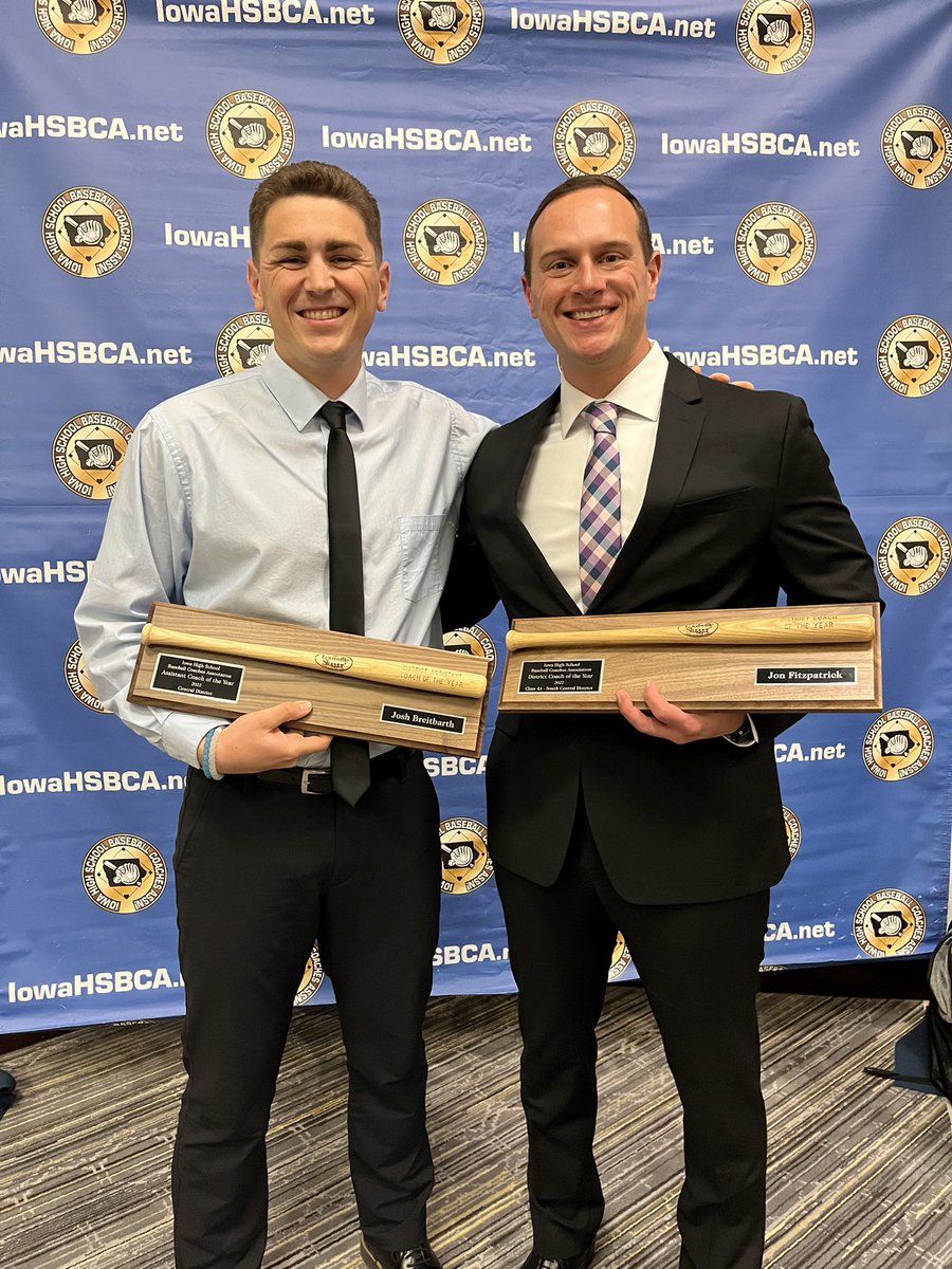 IndyboysBsbl's tweet photo. Congratulations to Coach Breitbarth @BreitbarthJosh for being name Central District Assistant Coach of the Year and Coach Fitzpatrick for District Coach of the Year at tonight’s @IAHSBCA Annual Banquet. https://t.co/EPy6DicVSx