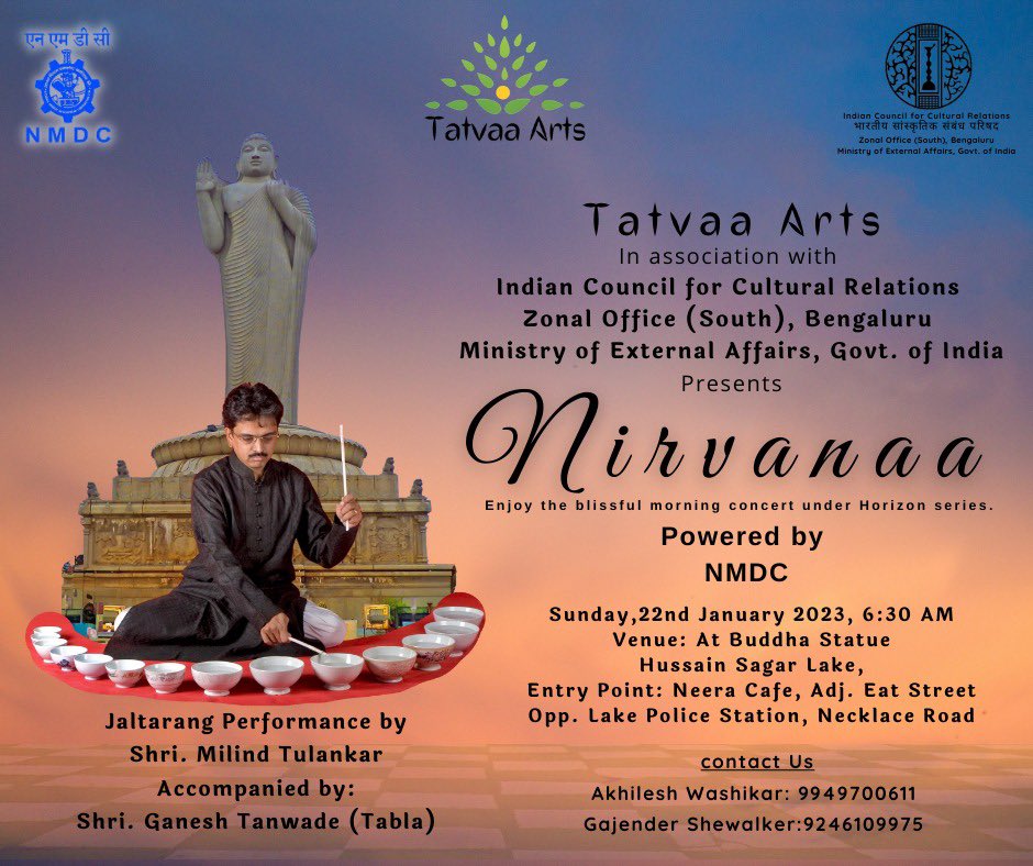 arvindkumar_ias's tweet photo. Attended blissful morning Jaltarang performance by the v famous Milind Tulankar at the Buddha statue, Hissain Sagar lake .. thanks @ArtsTatvaa @iccr_hq &amp; @nmdclimited https://t.co/CnNxGancdW