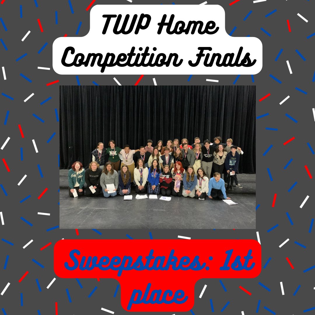 TWPDrama's tweet photo. Today TWP hosted our first ever NJDFL comp! It was so much fun and we had so many competitors teams show up and had a great day! TWP DID AMAZING! We got first in sweepstakes winning 6 categories and had so many finalists! Good job to all the competitors WE CANT WAIT TO HOST AGAIN https://t.co/pD6HokRUnk