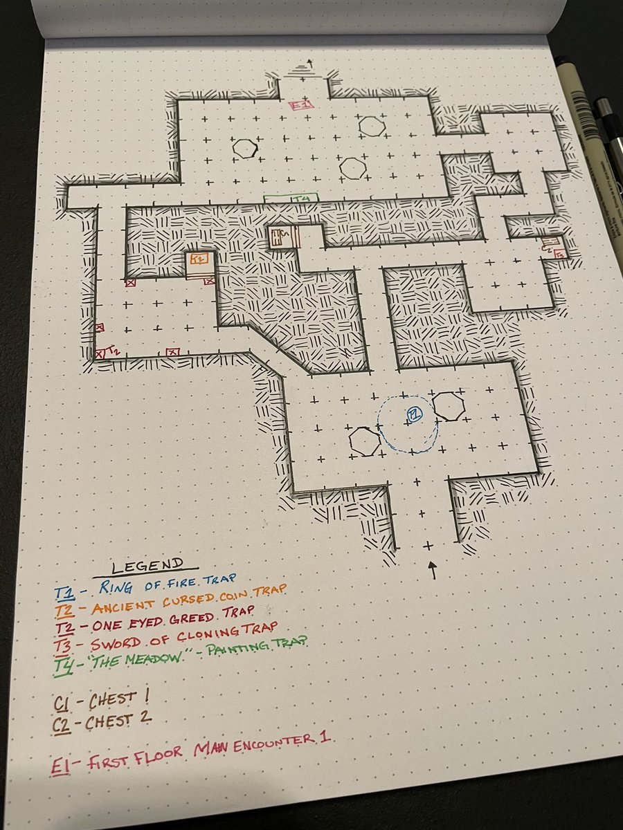 DnDHindsight's tweet image. Level 1 of the temple is complete! When I finish all 3 levels, I will have the legends and temple levels fully described and posted on my blog for anyone to use!

Thank you all for the encouragement! I am excited to finish this temple! #ttrpg #dungeonmap #traps #loot