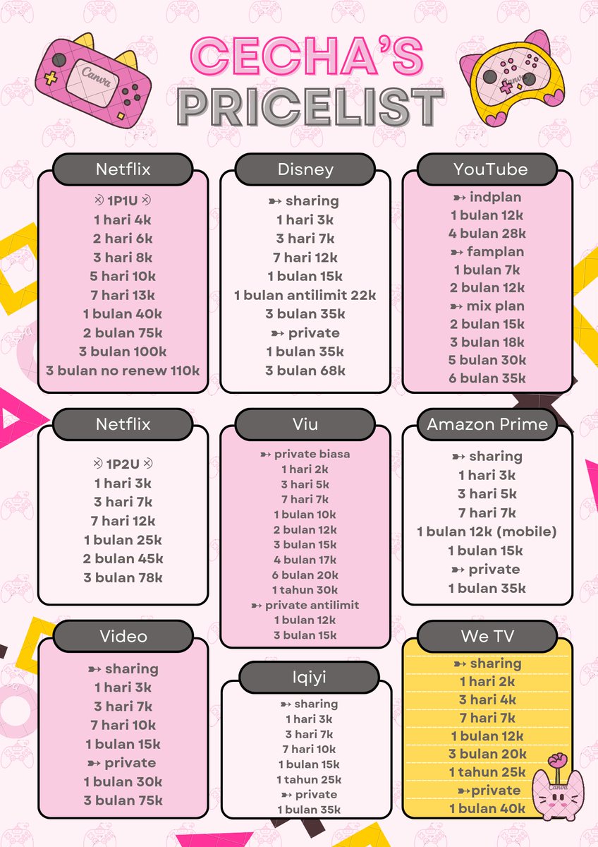 cynossm's tweet photo. happy weekend! 😺 
aku ready aplikasi premium; netflix, disney, youtube yt, viu, amazon prime video, vidio, iqiyi, we tv all durasi ya~ fast process dan full garansi ^____^

💌 order: @mochamaize or https://t.co/6IPhTGcyof

t. yang yg jual wtb murce murah zonauang 09322
#zonauang https://t.co/DCxetWGCFj