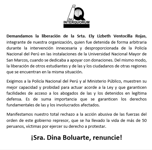 Red_Interquorum's tweet photo. No mas muertes!, no a la represión!
#RenunciaDinaBoluarte
#QueSeVayanTodos https://t.co/T1l4Bygsz1