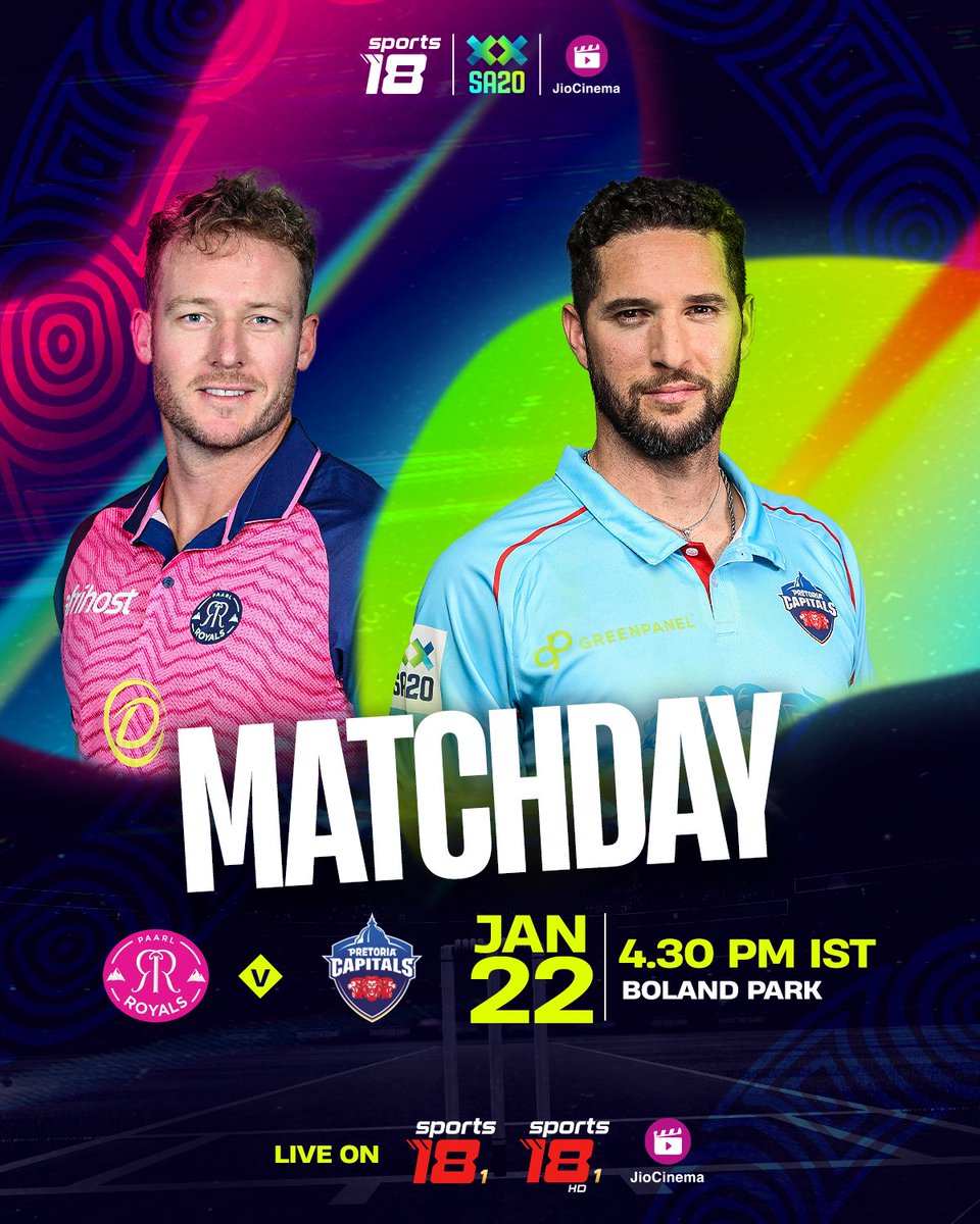 HotstarReality's tweet photo. Boland Park is getting 🔥ed up for sure!

@paarlroyals &amp; @PretoriaCapsSA face each other for the ☝st time in #SA20League 👉 today at 4.30 pm 🏏

Watch them 👉 LIVE on #JioCinema, #Sports18 &amp; @ColorsTvTamil 📲

#SA20onJioCinema #SA20onSports18 #PRvsPC https://t.co/694gOuZWOE