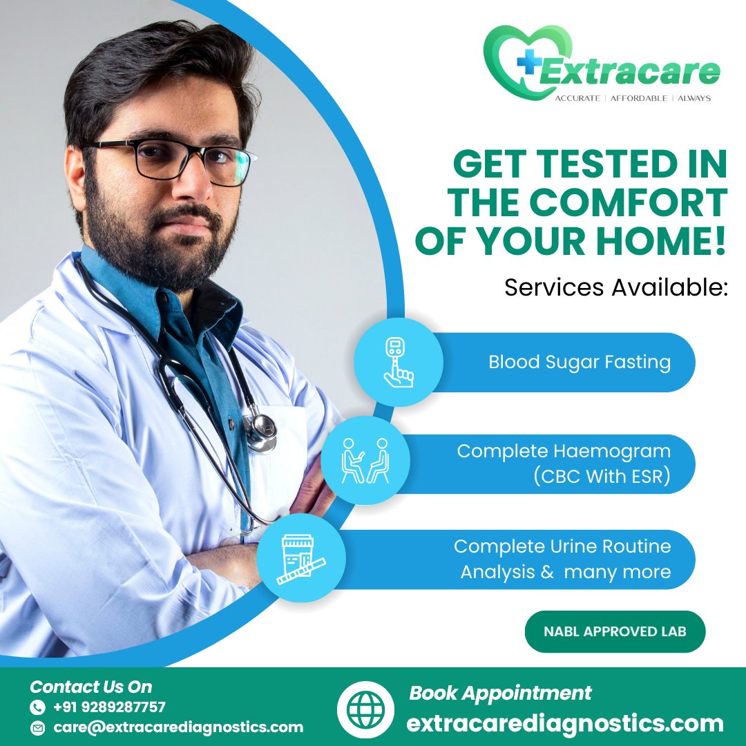 Take control of your health from the comfort of your own home! 💯✅

Book your appointment today! 🔜
Call Us: +91-9289287757
Email Us: care@extracarediagnostics.com

#hometesting #healthcheck #healthyliving #convenientcare #extracarediagnostics