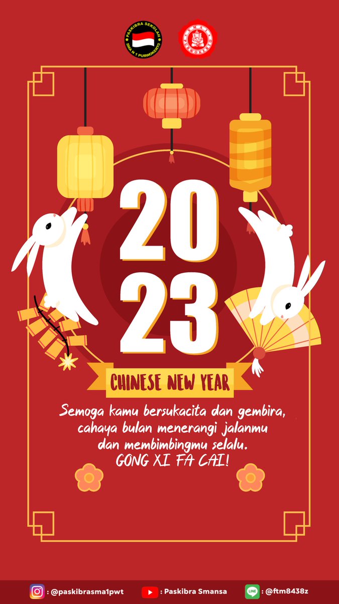Salam Paskibra!! 🇮🇩🇮🇩
Nyalakan lenteramu untuk kehidupan yang penuh kesejahteraan, Sambut hari dengan mimpi dan harapan baru 

Kami Paskibra Smansa Mengucapkan Selamat Tahun Baru Imlek 2023! ✨

Semoga hidup kita dipenuhi kebahagiaan dan kesejahteraan. 

Gong Xi Fa Cai.