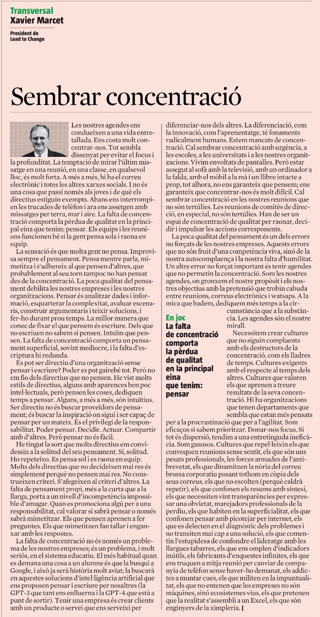 ChusBlasco's tweet photo. 👉Pensar no és fàcil 
🎯 Necessitem cultures que valorin als que aprenen a donar resultats de la seva concentració #management
#Imprescindible @XavierMarcet
👇👇👇 https://t.co/WaBbTZPIfe