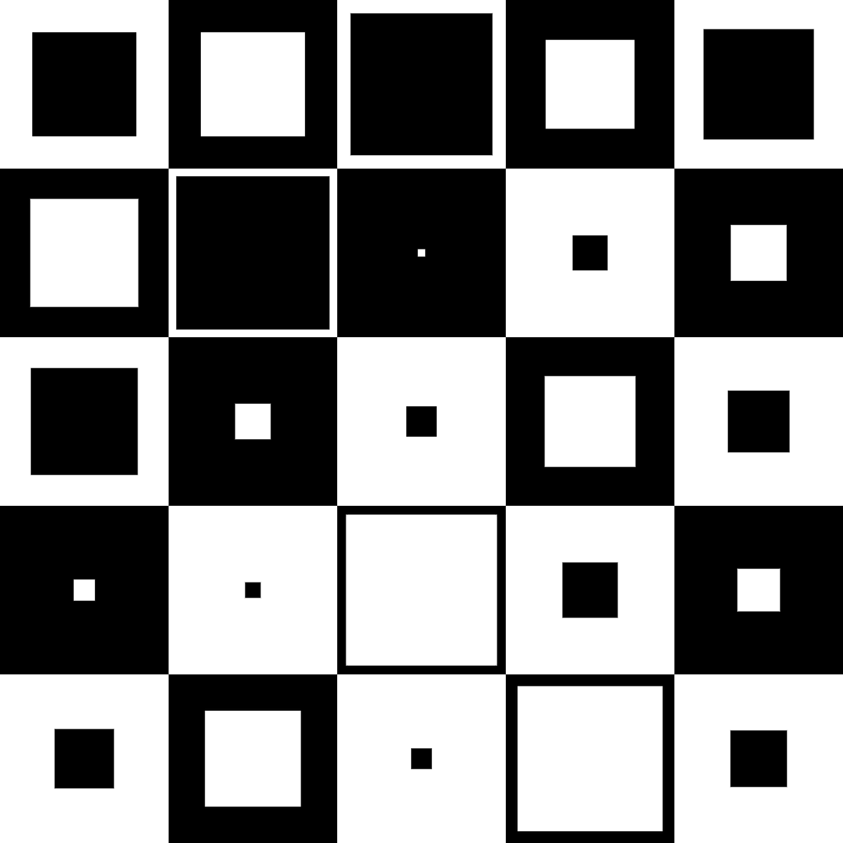 ketterbosch's tweet photo. #genuary 19 black and white. The wonderful world of squares in squares and circles in squares! 

#genart #p5js #creativecoding https://t.co/y62ifycTr2