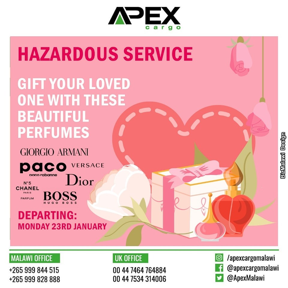 ApexMalawi's tweet image. Valentine’s Day is upon us🥰🥰🥰, gift your loved ones a special fragrance using our hazardous shipment service!
For more details contact 0999 844 515 (MW) or 00447935431747 (UK)
#ApexCargo #Apex #MailboxService #Airfreight #Aircargo #ValentinesDay #HazardousShipments