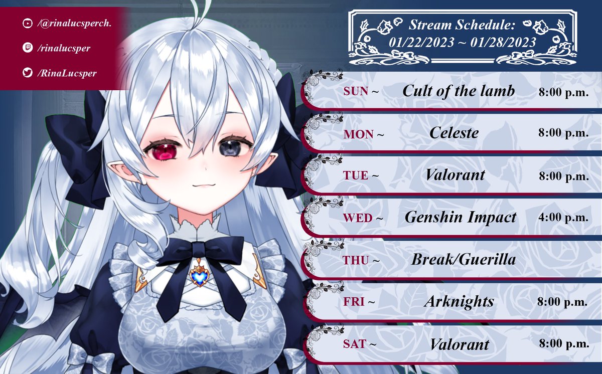 Rina Lucsper 🩸💤 Sloth Demon VTuber on Twitter: "STREAM SCHEDULE FOR