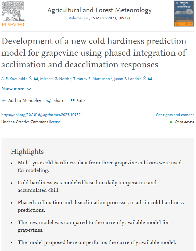 GrapeResearch's tweet photo. The new NYUS.1 #coldhardiness model uses recent info on cold hardiness dynamics and data from 3 varieties in NY to better predict need for cold mitigation, management. It outperforms the only other model, WAUS.2, reducing error by up to 37%. #graperesearch https://t.co/czSRaRIRrw https://t.co/cqnIh4pA8c