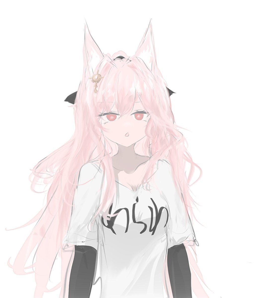 1girl animal ear fluff animal ears bangs breasts clothes writing hair between eyes  illustration images