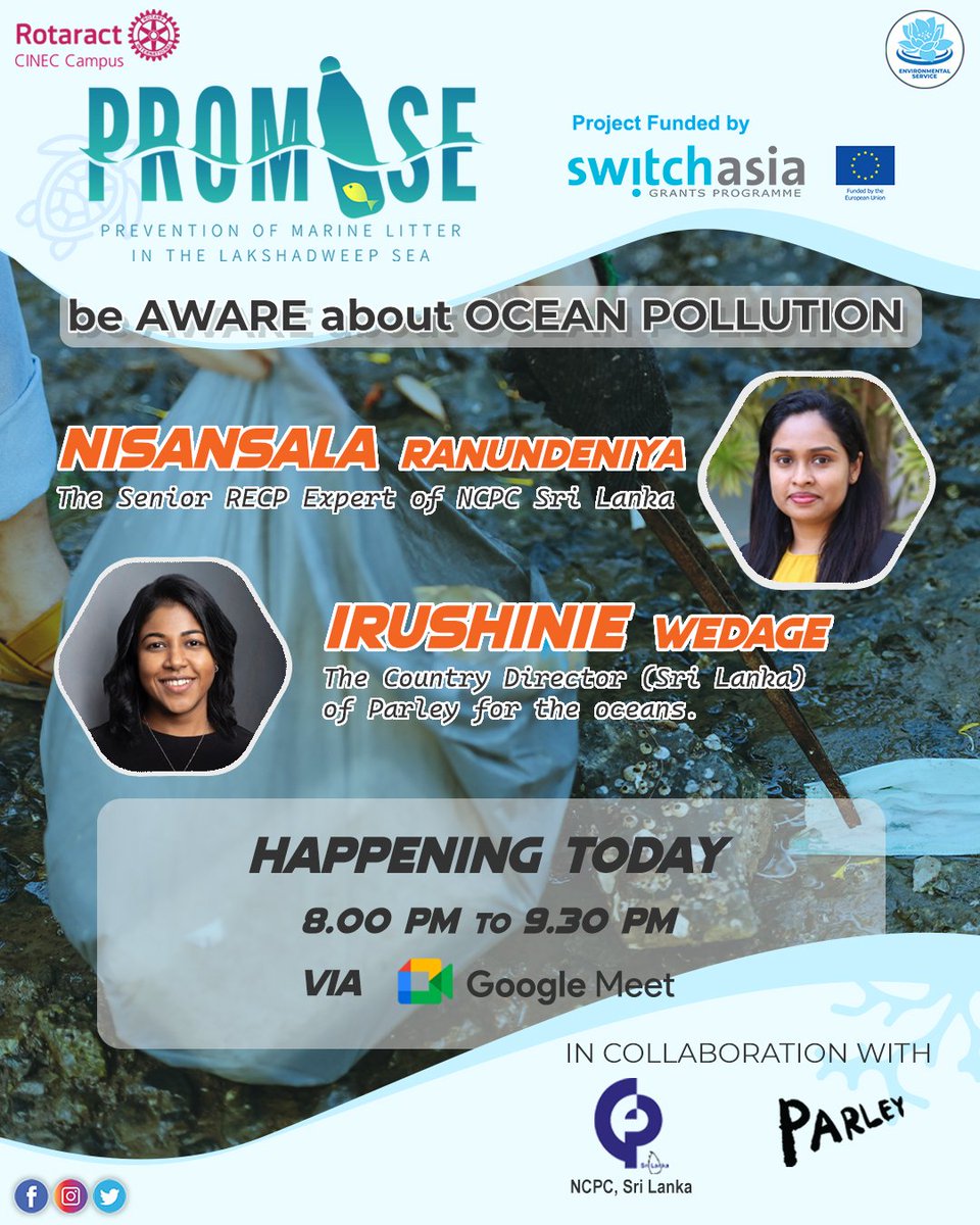 🛑Happening Today 🛑

"No Water, No Life. No Blue, No Green"🌊🍃❤️

Let's make a Promise to the ocean.🥺

Joining hands with NCPC|Sri Lanka &amp; Parley to conduct phase 01 of 'Promise ',

Join with us ❤️🐋

"The sea does not like to be restrained"