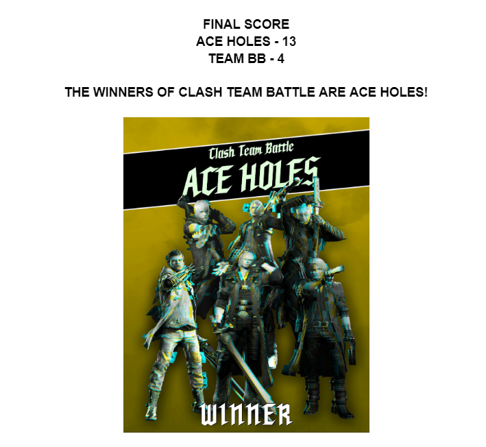 Revolthell's tweet photo. Congrats to Team ACE HOLES for defeating Team BB in Clash!

Although the true winner is @PlayStation because of the amount of controllers that were broken and rebought in the making of all this gameplay! https://t.co/M7LnhnDjaN