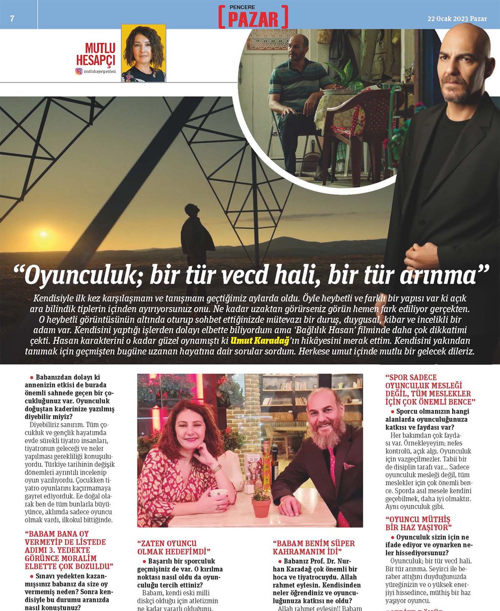 🖋️ "Oyunculuk; Bir Tür Vecd Hali, Bir Tür Arınma"

Mutlu Hesapçı, oyuncu Umut Karadağ ile konuştu! gazetepencere.com/oyunculuk-bir-…

<a href="/mutluhesapci/">mutlu hesapçı</a> <a href="/karadagumut/">Umut Karadağ</a> <a href="/sarikayascigdem/">Çiğdem Sarıkaya</a> #UmutKaradağ #Sinema #Tiyatro #MutluHesapçı #PencerePazar