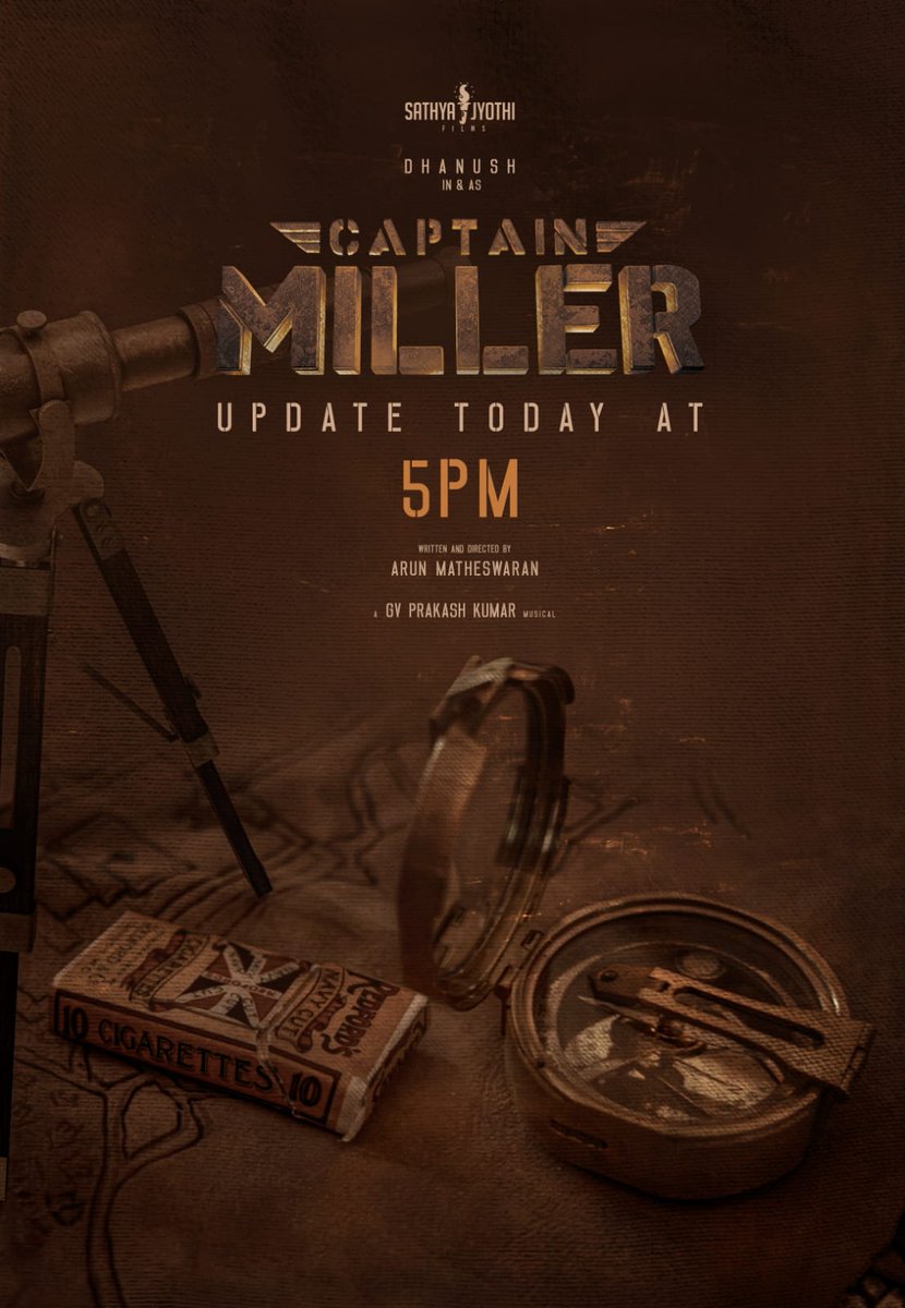 Get ready for the #CaptainMiller Update today at 5PM 🥁💥📽️ @dhanushkraja @ArunMatheswaran @NimmaShivanna @sundeepkishan @priyankaamohan @gvprakash @johnkokken1 @nivedhithaa_Sat @SathyaJyothi