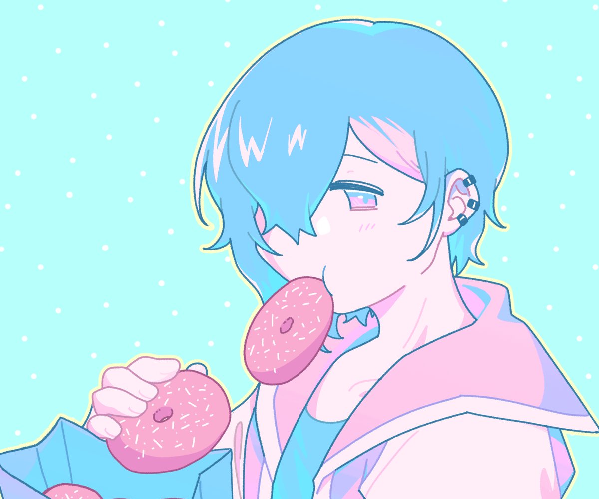 food solo doughnut 1boy piercing ear piercing hair over one eye  illustration images