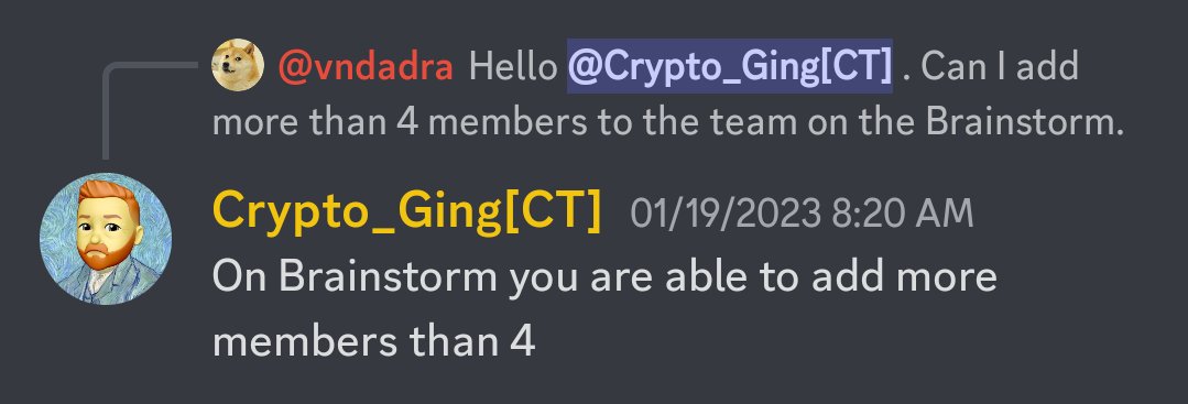 PiNewsMedia's tweet photo. PiCT member @GingCrypto responded to questions raised by developers on the Discord Pi ecological server. 
Hello Can I add more than 4 members to the team on the Brainstorm. 
Crypto responded: On Brainstorm you are able to add more members than 4
(Answer applies to all developers) https://t.co/GBjxqttr7h