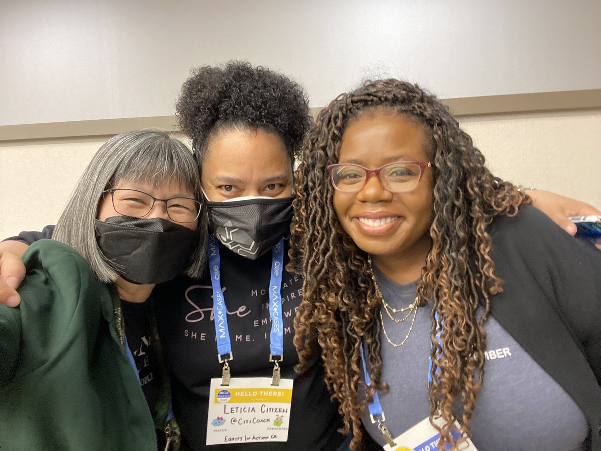CitiCoach's tweet photo. In our own God-anointed natural way, we did a thing today. It was such a blessing to share the stage with my Sistas, @TeacherCoats &amp; @HistoryFrog!
#CSForAll #RepresentationMatters #DigitalJustice #EdTechTalks #IACUE #SistersInSolidarity #BeyondMonolithicNarratives https://t.co/qXoumLnUcU