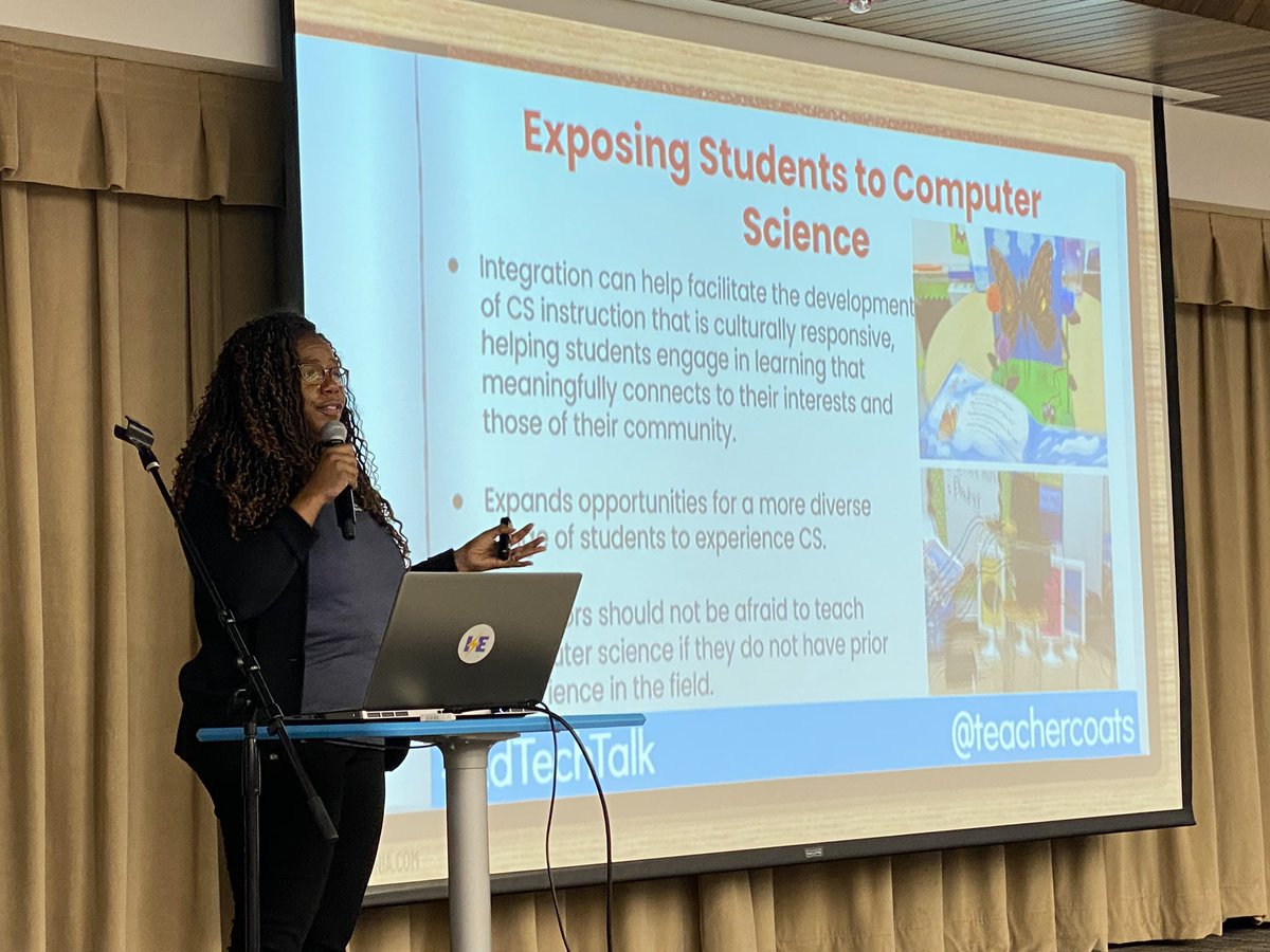 CitiCoach's tweet photo. In our own God-anointed natural way, we did a thing today. It was such a blessing to share the stage with my Sistas, @TeacherCoats &amp; @HistoryFrog!
#CSForAll #RepresentationMatters #DigitalJustice #EdTechTalks #IACUE #SistersInSolidarity #BeyondMonolithicNarratives https://t.co/qXoumLnUcU