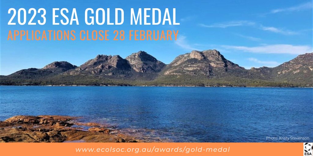 The ESA Gold Medal recognises an ESA member who has made a substantial contribution to the study of ecology in Australia over the course of their career. Nominations are open until 28 February: ecolsoc.org.au/awards/gold-me… 📷️: Kristy Stevenson