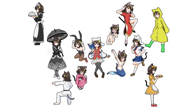 これは三日月ネコがサボっているポーズの練習も込めてなのでいろんな服を着よう 