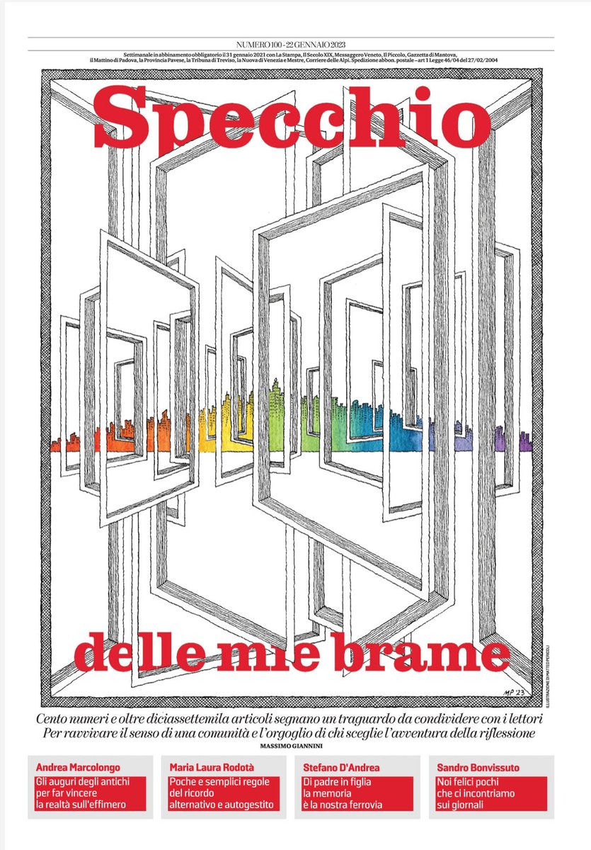 Qual è il settimanale più bello del reame? #Specchio numero 100, ⁦@MassimGiannini⁩ ⁦@marilur1⁩ ⁦@AndreaMarcolong⁩ ⁦@SBonvissuto⁩ Stefano D’Andrea, ⁦@MelogNicoletti⁩ cover di ⁦@MatteoPericoli⁩