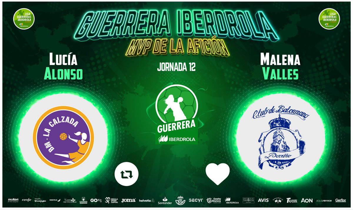 ⭐️ #GuerreraIberdrola - Jornada 12

🆚 <a href="/CBLaCalzada/">Club Balonmano MotiveMarket.com La Calzada</a> : <a href="/BmPorrino/">Club Balonmán Porriño</a> 

♻️ RT: <a href="/luciaalonso33/">Lucia Alonso</a> 
❤️ Me gusta: <a href="/__malenavalles/">Male</a>