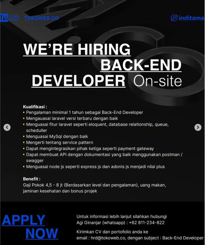 lokerit_01's tweet photo. Di butuhkan segera posisi di atas, ASAP
Silahkan kirimkan lamaran kalian pada email yg tertera
Lokasi Bandung
Jangan lupa share dan bagikan ke teman-teman kalian
#lokerdeveloper #lokerit #lokerprogrammer #loker2023 #lowongankerja2023 #lowongankerja #infoloker #lokeradmin https://t.co/HymhdNaD4P