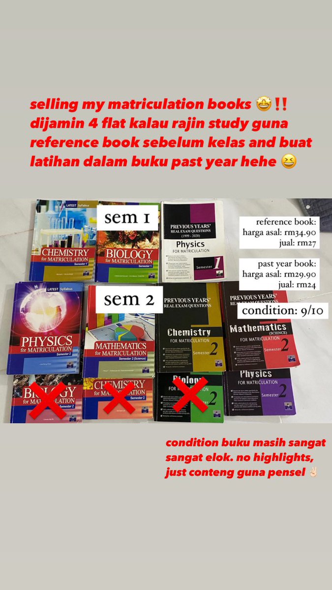 kjndeukie's tweet image. selling my matriculation books 🤩‼️

📒Reference Book
📔Past Year Book

#matriculation #pastyearbook #referencebook