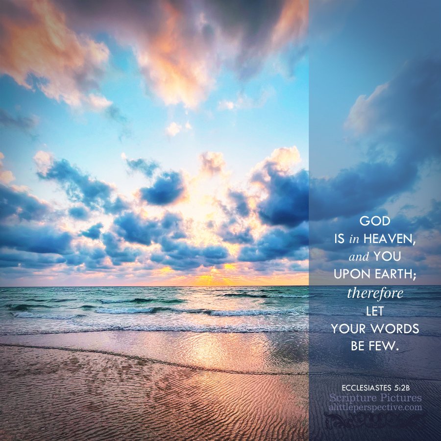 Christine982Mil's tweet image. God is in heaven, and you upon earth, therefore let your words be few.

#Ecclesiastes 5:2b #Bible #WisdomBooks #VerseOfTheDay #DailyBread #Scripture #ScripturePictures #ScriptureArt

alittleperspective.com/welcome-to-scr…