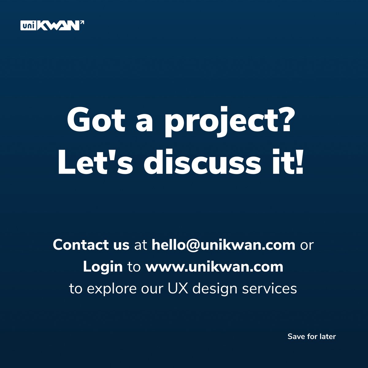 We follow a 5 step method, in your case, the number of steps may vary depending on the #project requirements & #industry difference, but the end goal remains the same for all. 👋 Have a cool project idea? Let's discuss your project: hello@unikwan.com #unikwanforux #design #ux