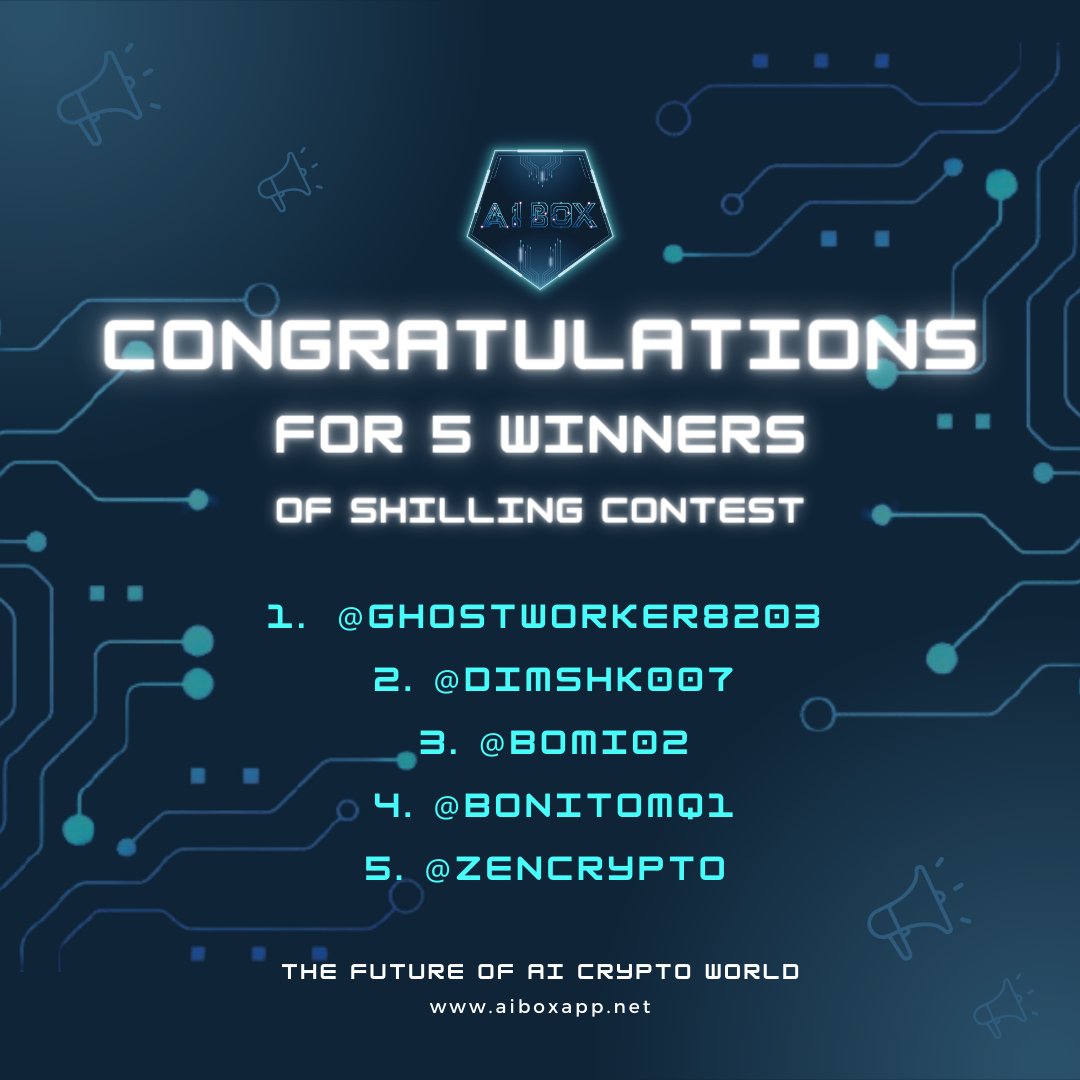 🥳 SHILL EVENTS WINNERS 🥳

Congratulations to all the participant of Shill Event!!! 

The biggest applause for the top 5!
👇👇👇👇👇👇👇👇
t.me/aiboxapp