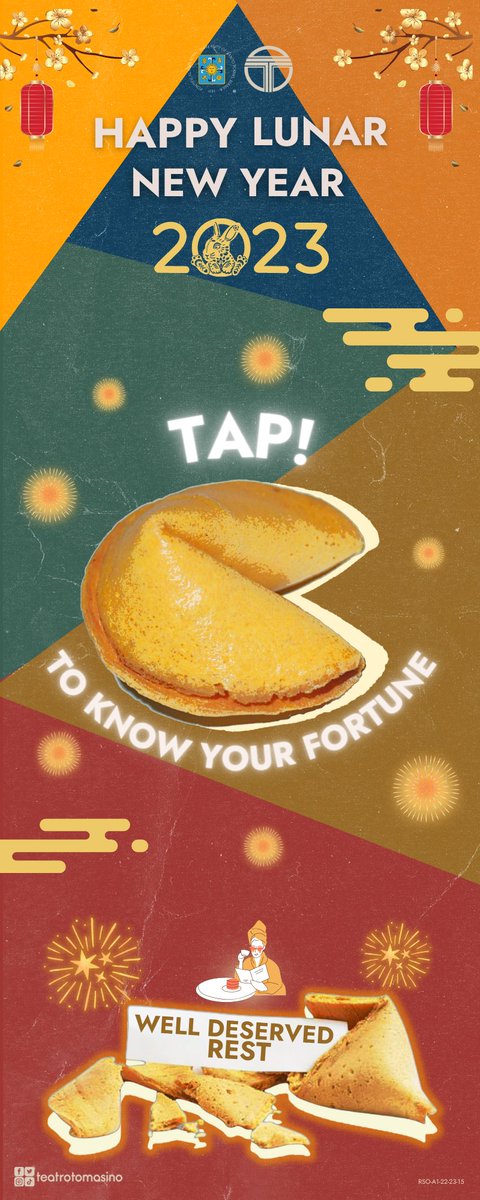 Kung Hei Fat Choi, mga manlilikha! 🥠

Choose and Tap One upang malaman ang iyong kapalaran para sa taon ng kuneho! 🐇

Manifest your fortune by commenting “Kung Hei Fat Choi!”.

#LunarNewYear2023
#HulmaManlilikha
#TeatroTomasino45

Board by: Jodi Gatcho
Caption by: Yeoj Claveria