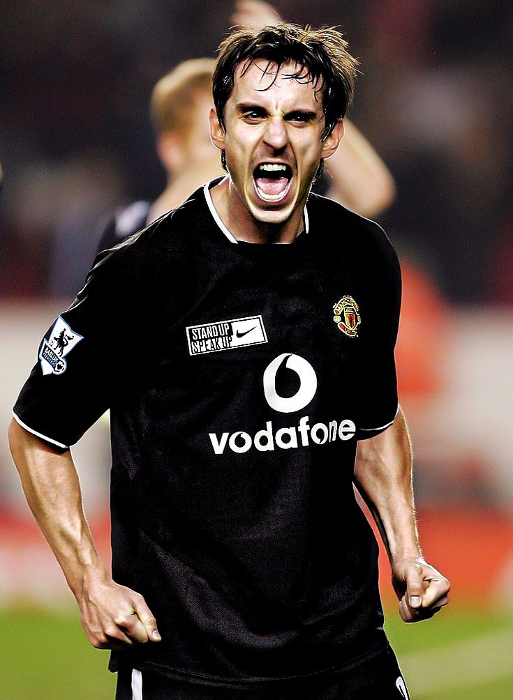 Gary Neville at Full time as United beat Arsenal 4-2 at Highbury, 2005.