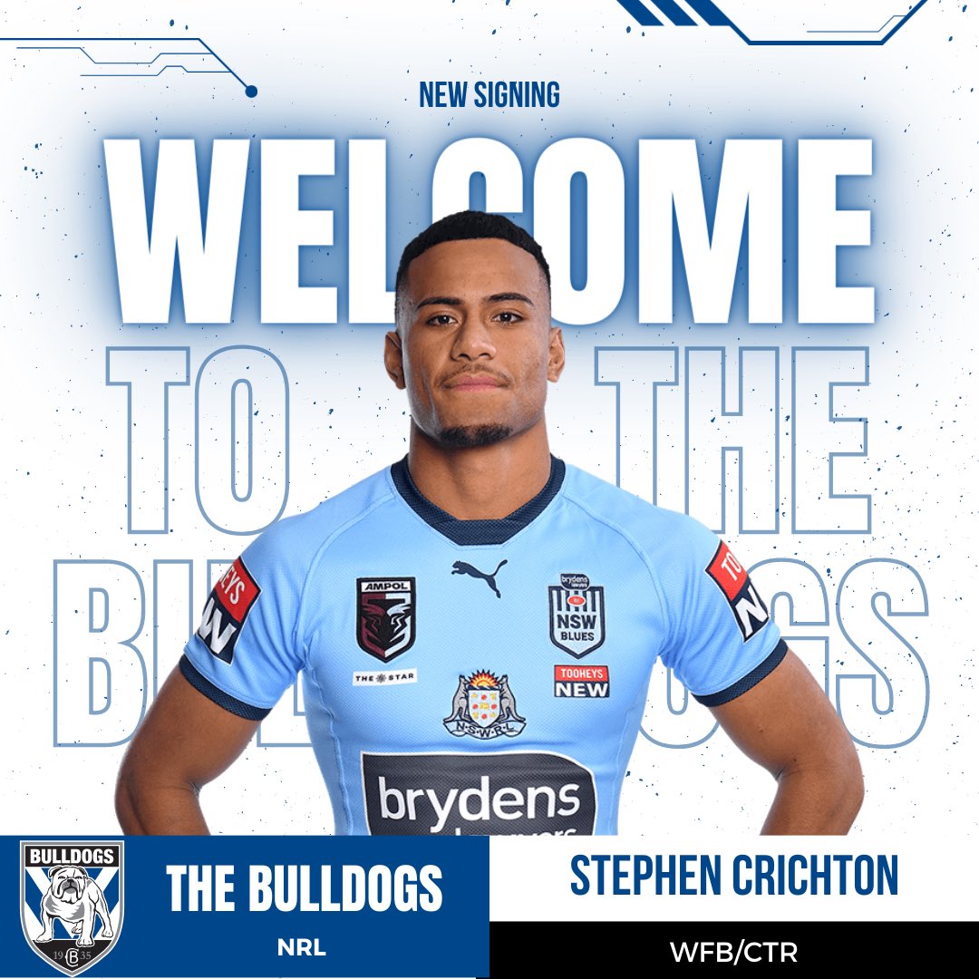 ALLOUTNRLFANTSY's tweet photo. Stephen Crichton signs with the @NRL_Bulldogs on a four year deal starting from 2024. #welcomestephen @NRL @NRLFantasy https://t.co/hHOha4iXPa