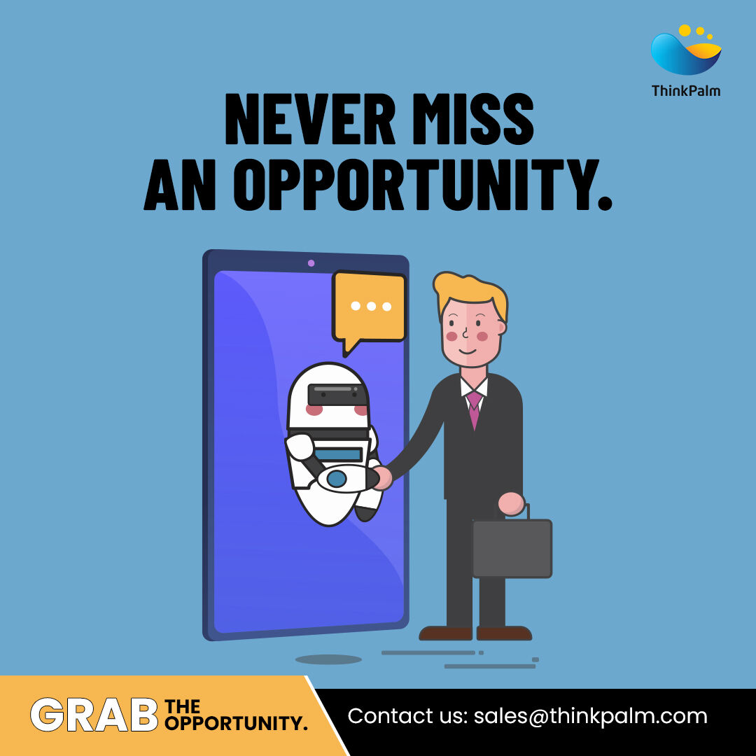 ThinkPalm's tweet photo. A chatbot never misses any opportunity; it responds quickly to enquiries, provides accurate answers and can interact with your customers on any platform.
Try a chatbot demo today!
Contact us at sales@thinkpalm.com
#Chatbot #ChatbotDevelopmentService #AIChatbot #NLP https://t.co/0Ssfcz3eZP