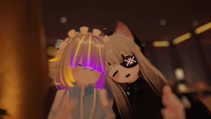 1/20の皆さんとのツーショ写真撮るのむずかしい…VRになってから初めてりーあさんにお会いできましたやった～～ユギミヨ仲間で盛り上がったわ～らびっとさん、ギミック満載でご本人はほにゃほにゃで可愛かったです 