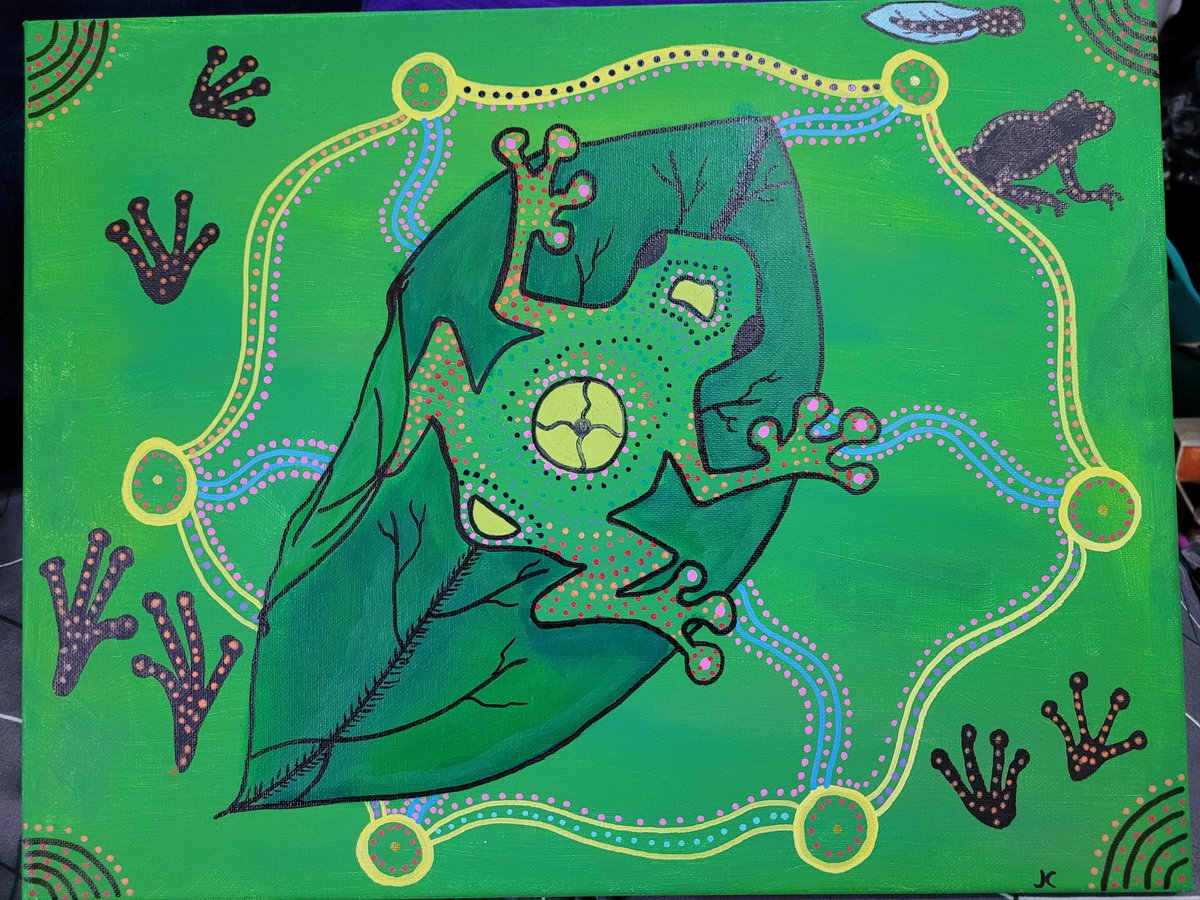 #AboriginaArt #Bundjalung #wombatwalkabout #ancestorsonthesunset #myspiritsjourney #greentreefrog #aboriginalartist #digitalart #canvasart #acrylicpaitings