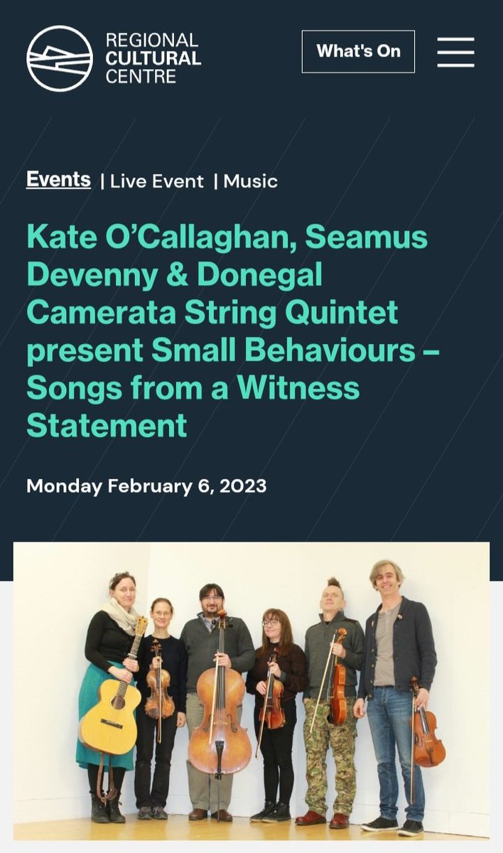 Small Behaviours #KateOcallaghanMusic 
Monday 6th of February, 7pm 
@CulturalCentre #bankholidaymonday
@seamusdevenny #donegalcamerata 
#stringquintet #SmallBehaviours