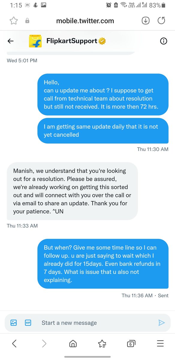 manish_profile's tweet photo. All of you guys who r purchasing stuff from @Flipkart. Sometimes items u are purchasing are not genuine. U will not receive delivery as well refund from @Flipkart. Even after complaining so many times to @flipkartsupport  n waiting u won't get u r refund and resolution. Refer pic https://t.co/tsQWjjAbco