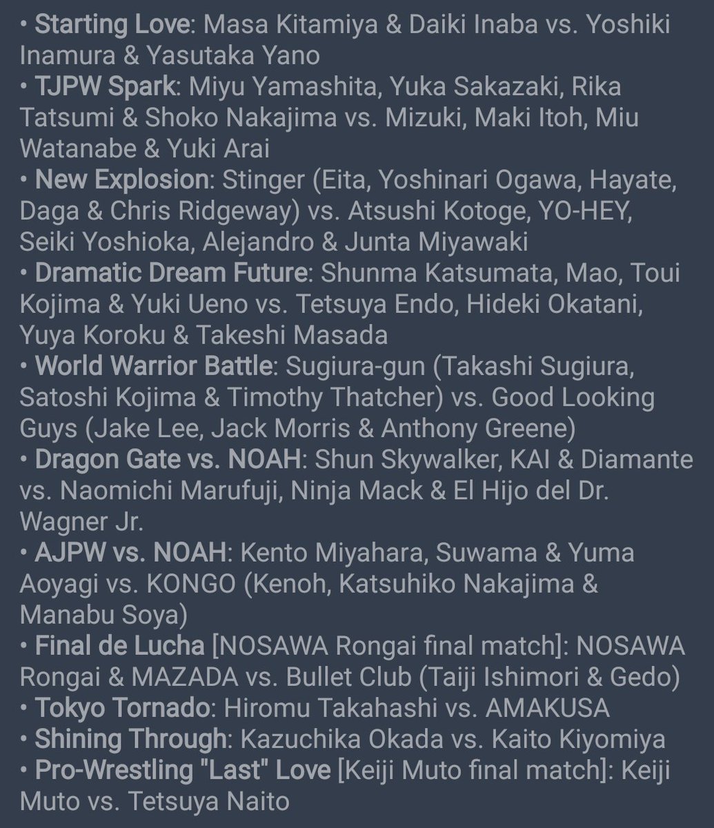 The card for Muto's final match is absurd, absolutely stacked from top to bottom 👏