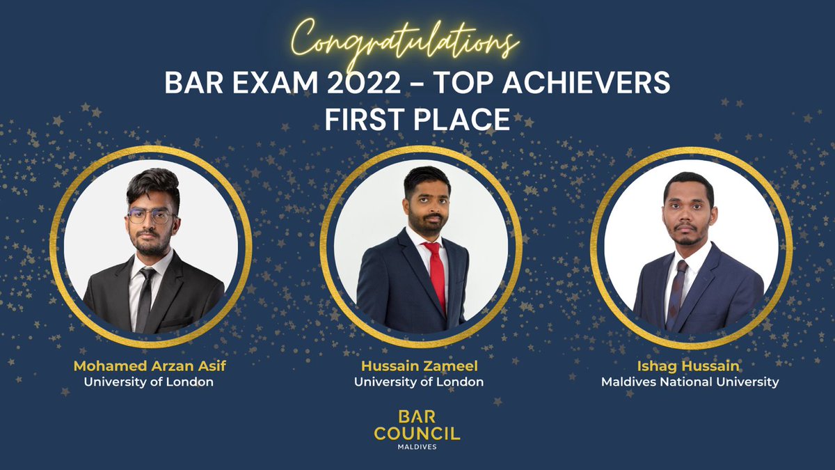 PresidentBCMv's tweet photo. Congratulations all Top Achievers of the nation’s inaugural Bar Exam! Also kudos to @MNUedu @UoLondon @VillaCollegeMv for dominating the list. My heartfelt well wishes to those who pass and are a step closure to initiation into the fraternity. 

@USAIDMaldives @ABARuleofLaw https://t.co/1hxzJpQAFf