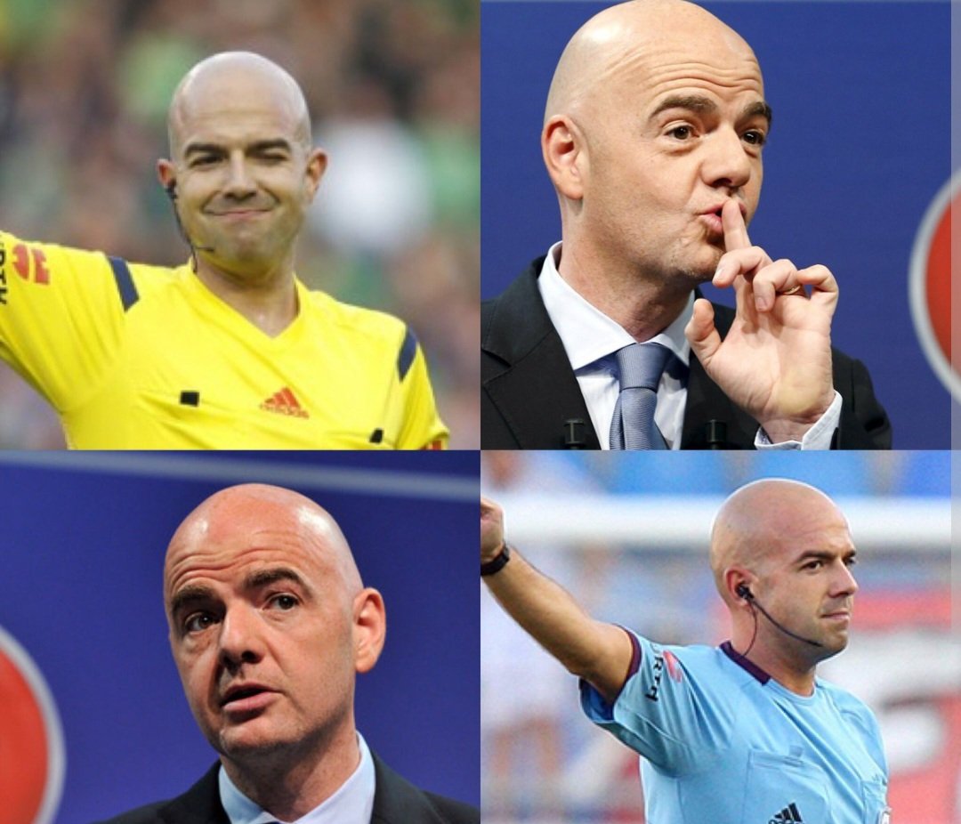 Oscar72Valls's tweet photo. Pablo Gonźalez Fuerte, àrbitre nefast d'ahir al #RCDStadium i Gianni Infantino de la #FIFA , són la mateixa persona? #rcde https://t.co/ch4O5y521O