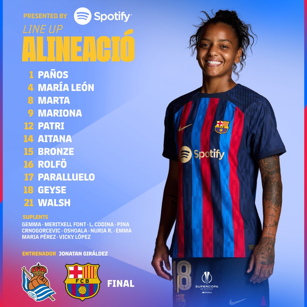 1️⃣1️⃣ #FCBFemeni OFICIAL #RealSociedadBarça 

💙❤️ #ForçaBarça