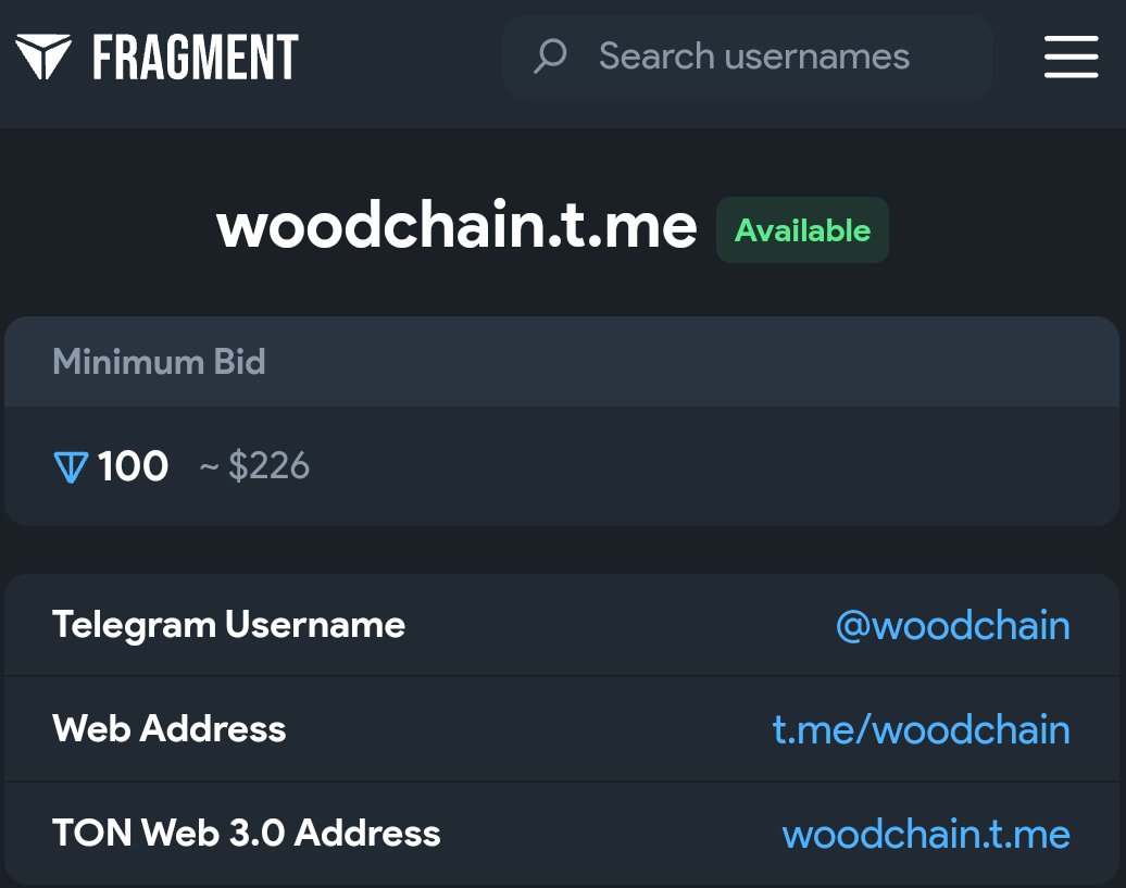gramxton's tweet photo. #woodchain
use your Ton coins to bid on collectible names that are rare and cannot be imitated by others Link : https://t.co/KoPV4wSKbe
#NFTs #TON #web3 #TONCOIN #username #domainname #Domains #fragment #companies #Collectibles #dApps #cryptocurrency
#Website #blockchain https://t.co/R7R0bD7ldC