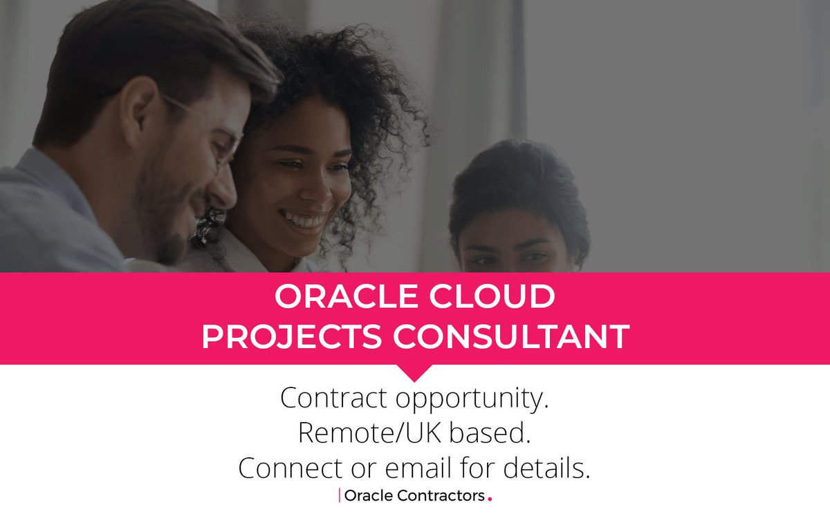 Oracle_Global's tweet photo. CONTRACT OPPORTUNITY: Oracle Cloud Projects Consultant
Rate: £500 per day
Location: #Remote #UK
For details, please contact Lucrezia Gentili on Lurezia.Gentili@oraclecontractors.com
#OracleContractors #TechJobs @Oracle #Oracle #OracleJobs #OracleCloud #PPM #Finance #Cloud https://t.co/TLcdnq0e4p