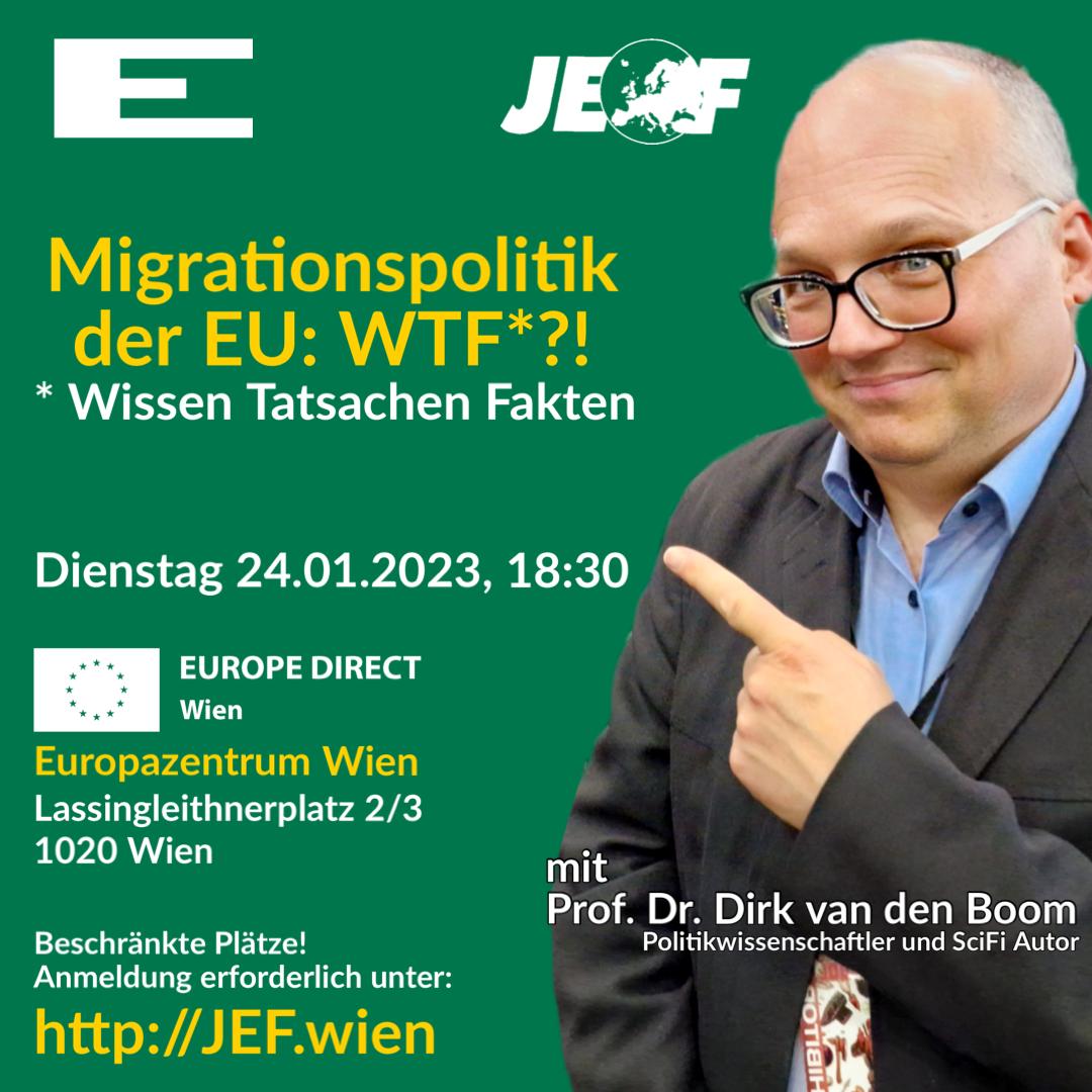 JEF Austria (@jef_at) on Twitter photo ⚠️Migrationspolitik der EU: WTF?! mit Politikwissenschaftler Prof. Dr. Dirk van den Boom <a href="/Tentakelkaiser/">Dirk van den Boom</a> 🤗 Wie kann eine föderalistische Lösung aussehen?
Dienstag 24.01.2023, 18:30 bei <a href="/edi_wien/">Europe Direct Wien</a> mit <a href="/EFB_Austria/">EFB_Austria</a> im #EuropazentrumWien
Anmeldung: JEF.wien
#JEFspirit ⚠️Migrationspolitik der EU: WTF?! mit Politikwissenschaftler Prof. Dr. Dirk van den Boom <a href="/Tentakelkaiser/">Dirk van den Boom</a> 🤗 Wie kann eine föderalistische Lösung aussehen?
Dienstag 24.01.2023, 18:30 bei <a href="/edi_wien/">Europe Direct Wien</a> mit <a href="/EFB_Austria/">EFB_Austria</a> im #EuropazentrumWien
Anmeldung: JEF.wien
#JEFspirit