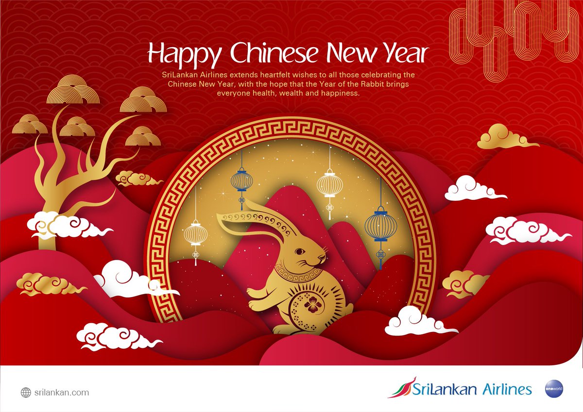 Santhaj's tweet photo. Happy Chinese New Year 🧧

Extending heartfelt wishes to all those celebrating the Chinese New Year, with the hope that the Year of the Rabbit brings everyone health, wealth and happiness.

#srilankanairlines #youareourworld #chinesenewyear2023 https://t.co/mdEp6ETKeA