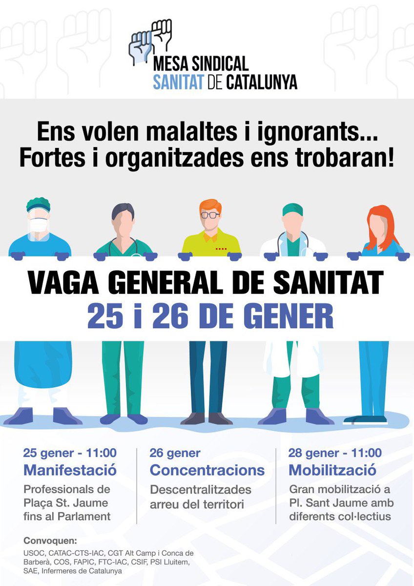 Som_Poble's tweet photo. ✊🏼🩺 D’aplaudiments no viu la Sanitat Pública!
📆 Dilluns 23 de gener a les 11h. a l’Hospital del #Vendrell
📆 Vaga general de Sanitat 25 i 26 de gener.
#SomPoble #SomUnitat https://t.co/8l781SbnGh